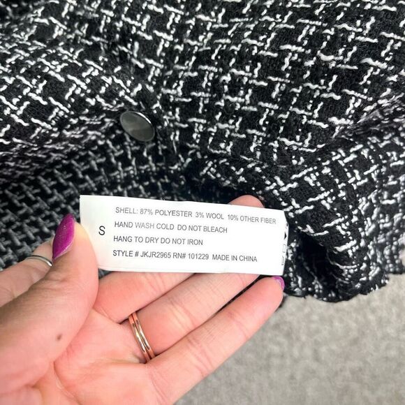 Stoosh Jacket Women’s Small Black and White Tweed Long Sleeve Double Pocket - Picture 6 of 8